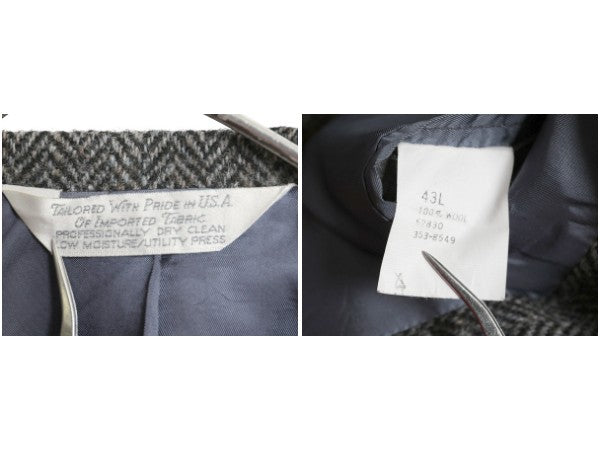 80s USA製 ランズエンド ハリスツイード テーラード ジャケット メンズ XL 程/ 古着 ヴィンテージ ブレザー ウール ツイード ヘリンボーン