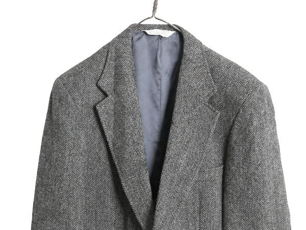 80s USA製 ランズエンド ハリスツイード テーラード ジャケット メンズ XL 程/ 古着 ヴィンテージ ブレザー ウール ツイード ヘリンボーン