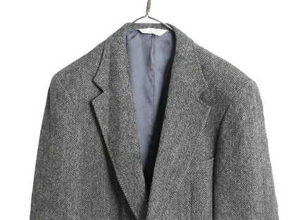 80s USA製 ランズエンド ハリスツイード テーラード ジャケット メンズ XL 程/ 古着 ヴィンテージ ブレザー ウール ツイード ヘリンボーン