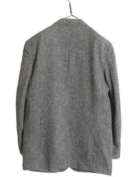 80s USA製 ランズエンド ハリスツイード テーラード ジャケット メンズ XL 程/ 古着 ヴィンテージ ブレザー ウール ツイード ヘリンボーン