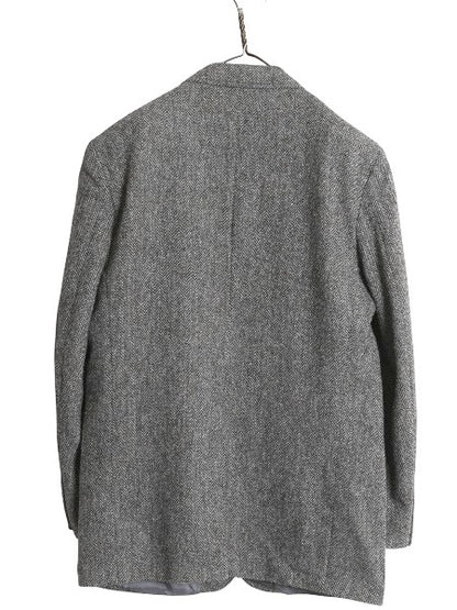 80s USA製 ランズエンド ハリスツイード テーラード ジャケット メンズ XL 程/ 古着 ヴィンテージ ブレザー ウール ツイード ヘリンボーン