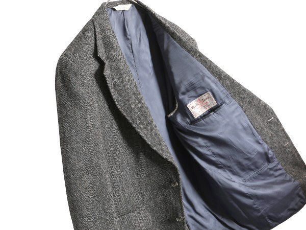 80s USA製 ランズエンド ハリスツイード テーラード ジャケット メンズ XL 程/ 古着 ヴィンテージ ブレザー ウール ツイード ヘリンボーン