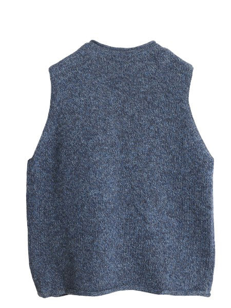 90s エルエルビーン ニット ベスト レディース M オールド アウトドア ウール 前開き 重ね着 セーター 無地 ポケット付き トップス ブルー