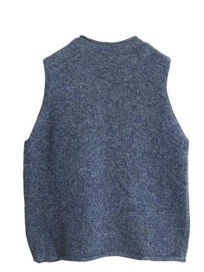 90s エルエルビーン ニット ベスト レディース M オールド アウトドア ウール 前開き 重ね着 セーター 無地 ポケット付き トップス ブルー