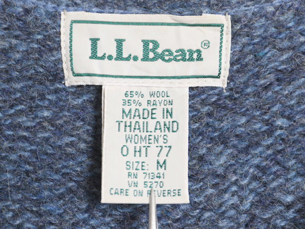 90s エルエルビーン ニット ベスト レディース M オールド アウトドア ウール 前開き 重ね着 セーター 無地 ポケット付き トップス ブルー