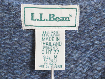 90s エルエルビーン ニット ベスト レディース M オールド アウトドア ウール 前開き 重ね着 セーター 無地 ポケット付き トップス ブルー