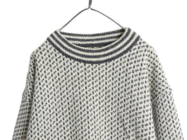 80s ノルウェー製 エルエルビーン バーズアイ ニット セーター メンズ XL / ヴィンテージ ウール ノルディック 総柄 ツートン 大きいサイズ