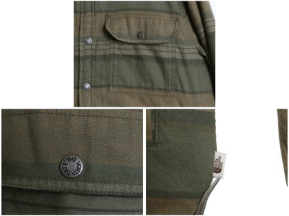 US企画 ノースフェイス ボーダー フランネル シャツ ジャケット メンズ M 古着 ボア パイル フリース ライナー付き 長袖シャツ ネルシャツ