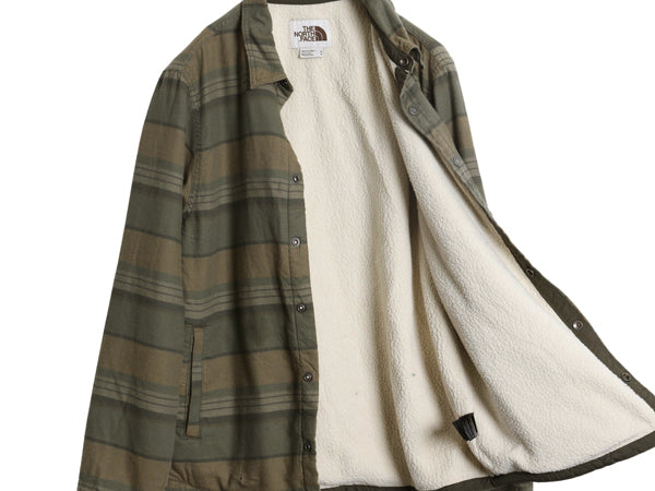 US企画 ノースフェイス ボーダー フランネル シャツ ジャケット メンズ M 古着 ボア パイル フリース ライナー付き 長袖シャツ ネルシャツ