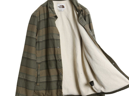 US企画 ノースフェイス ボーダー フランネル シャツ ジャケット メンズ M 古着 ボア パイル フリース ライナー付き 長袖シャツ ネルシャツ