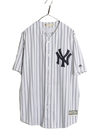 ヤンキース ベースボール シャツ メンズ XL / MLB オフィシャル マジェスティック 大リーグ ユニフォーム 大きいサイズ 重ね着 半袖シャツ