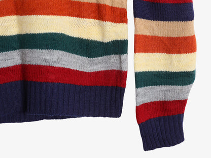 60s 70s ★ ボーダー アクリル ニット セーター メンズ S 程/ 古着 ヴィンテージ マルチカラー カラフル クルーネック ミドルゲージ 薄手