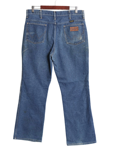 80s USA製 ラングラー ブーツカット デニム パンツ メンズ 34 30 古着 ヴィンテージ 945PW フレア ジーパン ジーンズ ダメージ ヒゲ アタリ