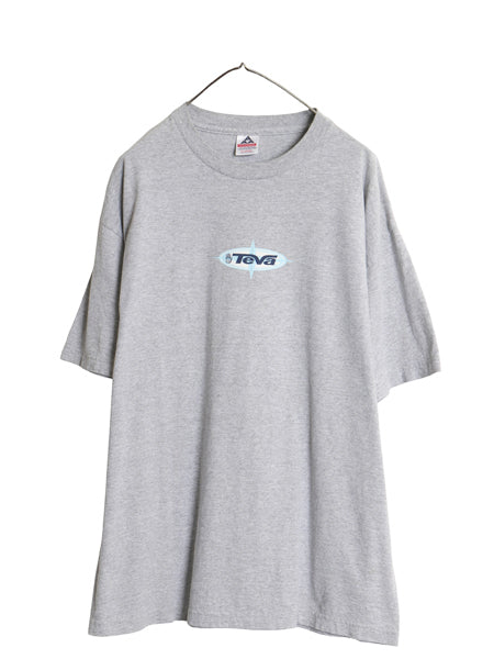 00s テバ 両面 ロゴ プリント 半袖 Tシャツ メンズ XL オールド アウトドア Y2K ヘビーウェイト グラフィック カットソー 大きいサイズ 灰