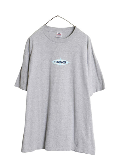 00s テバ 両面 ロゴ プリント 半袖 Tシャツ メンズ XL オールド アウトドア Y2K ヘビーウェイト グラフィック カットソー 大きいサイズ 灰