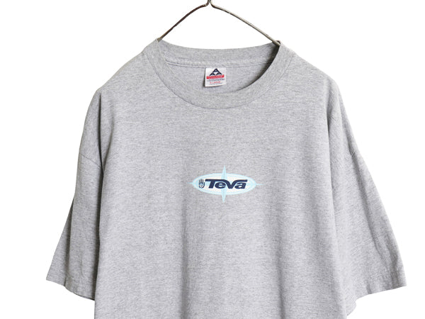 00s テバ 両面 ロゴ プリント 半袖 Tシャツ メンズ XL オールド アウトドア Y2K ヘビーウェイト グラフィック カットソー 大きいサイズ 灰