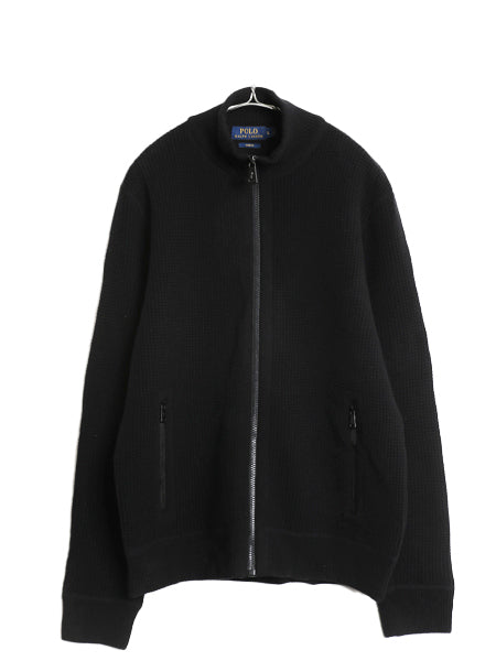 ポロ ラルフローレン フルジップ ニット セーター ジャケット メンズ L / メリノ ウール カシミヤ ドライバーズ カーディガン ワッフル 黒