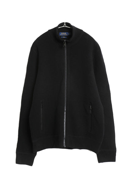ポロ ラルフローレン フルジップ ニット セーター ジャケット メンズ L / メリノ ウール カシミヤ ドライバーズ カーディガン ワッフル 黒