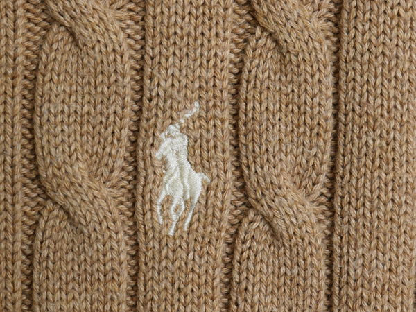 ポロ ラルフローレン コットン ケーブル ニット セーター レディース L / クルーネック ワンポイント ポニー 刺繍 無地 シンプル ブラウン