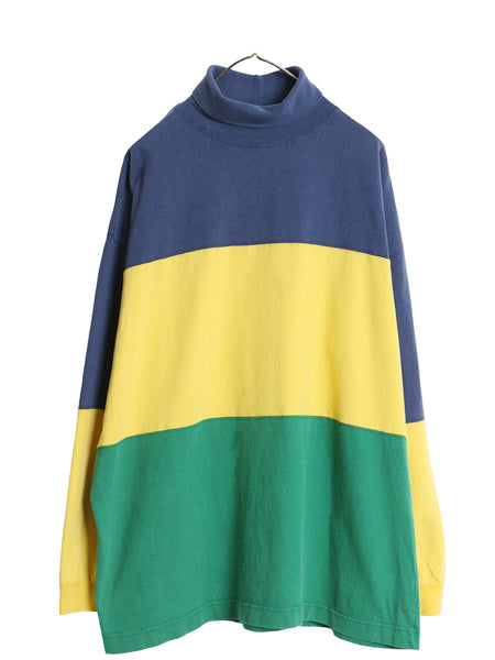 90s USA製 オールド ギャップ タートルネック 長袖 Tシャツ メンズ XL ロンT ボーダー ラガーシャツ ハイネック マルチカラー 大きいサイズ