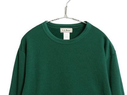 90s エルエルビーン 無地 長袖 Tシャツ メンズ L オールド ロンT 裏 フリース ストレッチ カットソー ブランク トップス シンプル グリーン