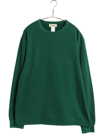 90s エルエルビーン 無地 長袖 Tシャツ メンズ L オールド ロンT 裏 フリース ストレッチ カットソー ブランク トップス シンプル グリーン