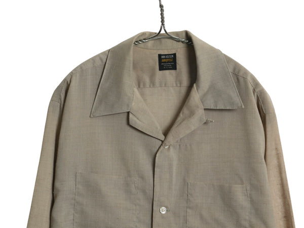 70s ★ ヴァンヒューゼン オープンカラー 長袖 シャツ メンズ L 古着 ヴィンテージ カスリ柄 ループ留め 開襟 ボックス ポケット付き 無地