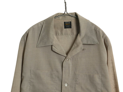 70s ★ ヴァンヒューゼン オープンカラー 長袖 シャツ メンズ L 古着 ヴィンテージ カスリ柄 ループ留め 開襟 ボックス ポケット付き 無地