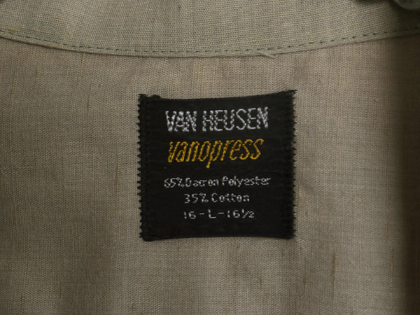 70s ★ ヴァンヒューゼン オープンカラー 長袖 シャツ メンズ L 古着 ヴィンテージ カスリ柄 ループ留め 開襟 ボックス ポケット付き 無地