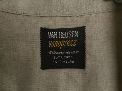 70s ★ ヴァンヒューゼン オープンカラー 長袖 シャツ メンズ L 古着 ヴィンテージ カスリ柄 ループ留め 開襟 ボックス ポケット付き 無地