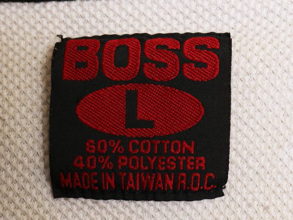 90s USA製 ☆ BOSS IGデザイン ビッグロゴ 刺繍 ポロシャツ メンズ L / 古着 オールド Y2K ストリート ヒップホップ ハーフジップ 鹿の子