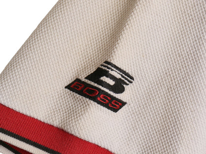90s USA製 ☆ BOSS IGデザイン ビッグロゴ 刺繍 ポロシャツ メンズ L / 古着 オールド Y2K ストリート ヒップホップ ハーフジップ 鹿の子