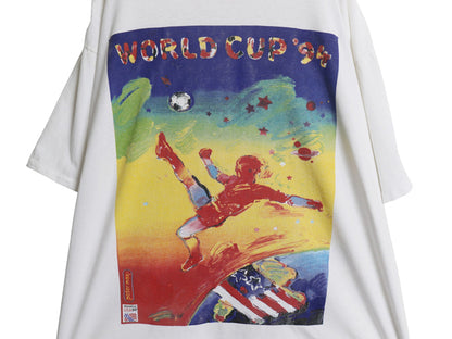 90s USA製 ★ 1994 サッカー ワールドカップ ピーターマックス アート プリント Tシャツ メンズ L オールド アート 当時物 オフィシャル 白