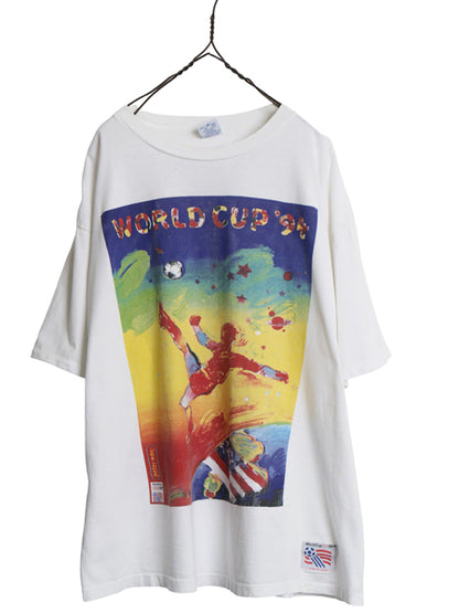 90s USA製 ★ 1994 サッカー ワールドカップ ピーターマックス アート プリント Tシャツ メンズ L オールド アート 当時物 オフィシャル 白