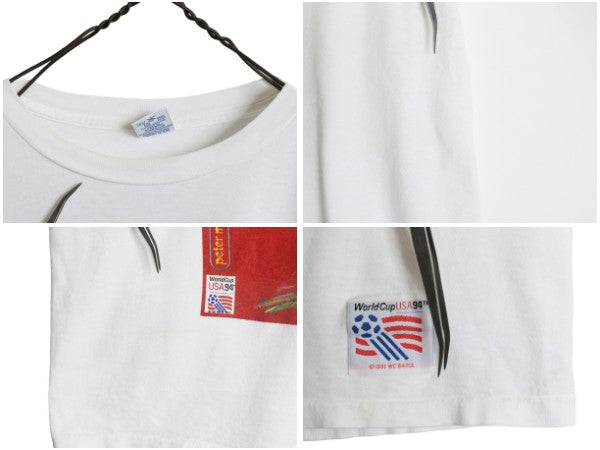 90s USA製 ★ 1994 サッカー ワールドカップ ピーターマックス アート プリント Tシャツ メンズ L オールド アート 当時物 オフィシャル 白
