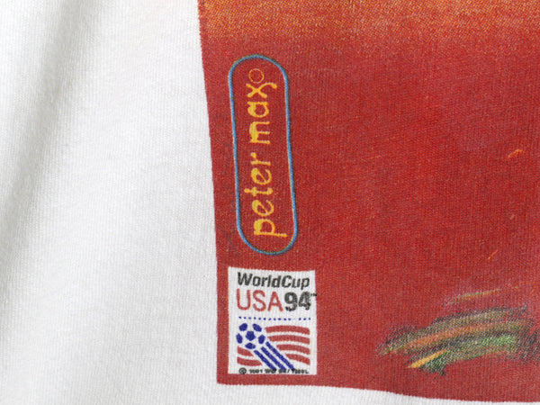90s USA製 ★ 1994 サッカー ワールドカップ ピーターマックス アート プリント Tシャツ メンズ L オールド アート 当時物 オフィシャル 白