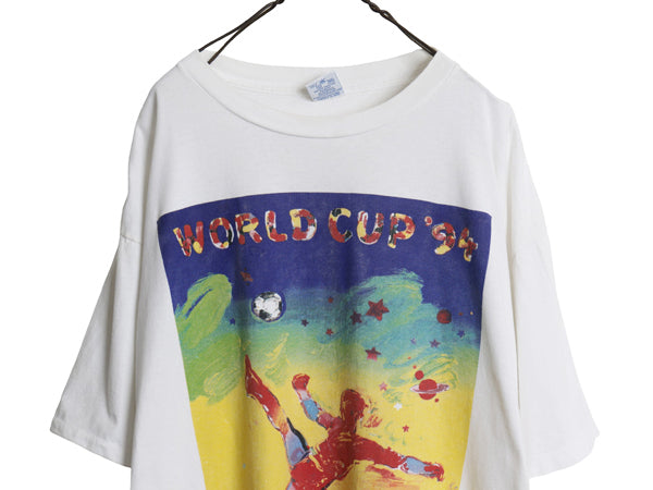 90s USA製 ★ 1994 サッカー ワールドカップ ピーターマックス アート プリント Tシャツ メンズ L オールド アート 当時物 オフィシャル 白