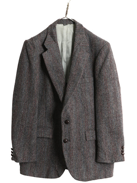 80s USA製 JCPENNY STAFFORD ハリスツイード テーラード ジャケット メンズ M 程 古着 ヴィンテージ ブレザー ウール ツイード ストライプ