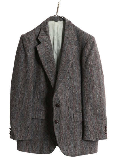 80s USA製 JCPENNY STAFFORD ハリスツイード テーラード ジャケット メンズ M 程 古着 ヴィンテージ ブレザー ウール ツイード ストライプ
