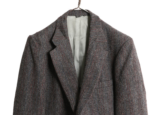 80s USA製 JCPENNY STAFFORD ハリスツイード テーラード ジャケット メンズ M 程 古着 ヴィンテージ ブレザー ウール ツイード ストライプ