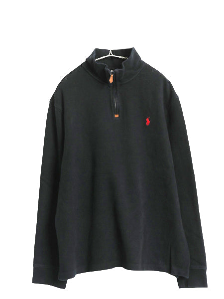 00s ポロ ラルフローレン ハーフジップ コットン ニット スウェット メンズ XL / オールド ハイネック リブ編み セーター 大きいサイズ 黒