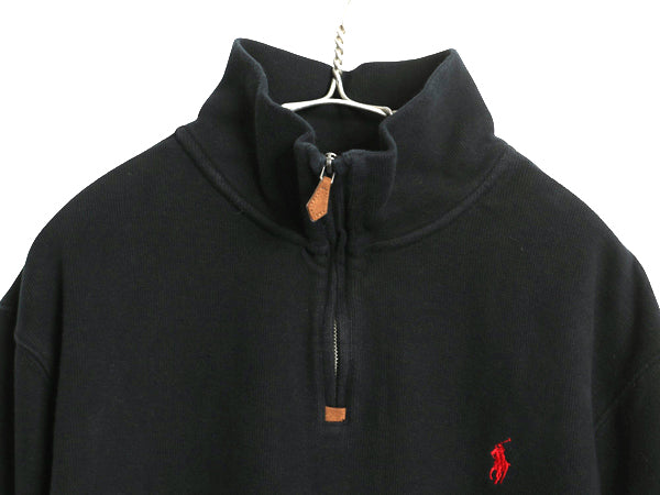 00s ポロ ラルフローレン ハーフジップ コットン ニット スウェット メンズ XL / オールド ハイネック リブ編み セーター 大きいサイズ 黒