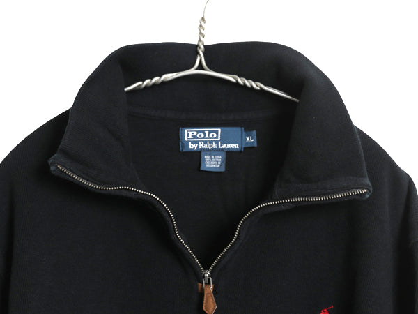 00s ポロ ラルフローレン ハーフジップ コットン ニット スウェット メンズ XL / オールド ハイネック リブ編み セーター 大きいサイズ 黒