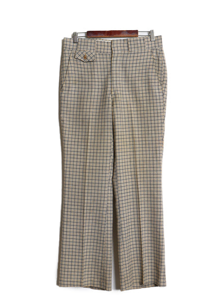 70s チェック フレア スラックス パンツ メンズ 実寸 32 30 ヴィンテージ ブーツカット シワになりにくい きれいめ ゆったり マルチカラー