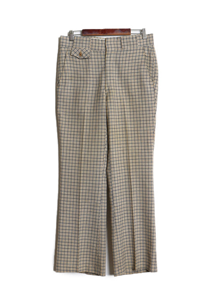 70s チェック フレア スラックス パンツ メンズ 実寸 32 30 ヴィンテージ ブーツカット シワになりにくい きれいめ ゆったり マルチカラー
