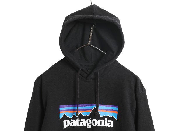 パタゴニア プリント スウェット フード パーカー メンズ M / 19年製 トレーナー ストレッチ プルオーバー ヘビーウェイト ブラック 裏起毛