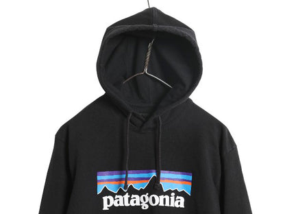 パタゴニア プリント スウェット フード パーカー メンズ M / 19年製 トレーナー ストレッチ プルオーバー ヘビーウェイト ブラック 裏起毛