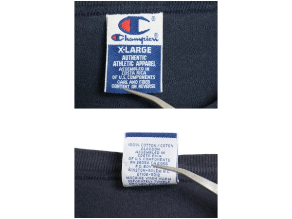 90s チャンピオン 3段 プリント ノースリーブ Tシャツ メンズ XL / オールド タンクトップ ヘビーウェイト コットン 大きいサイズ ネイビー