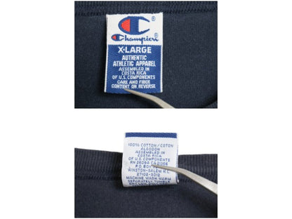 90s チャンピオン 3段 プリント ノースリーブ Tシャツ メンズ XL / オールド タンクトップ ヘビーウェイト コットン 大きいサイズ ネイビー