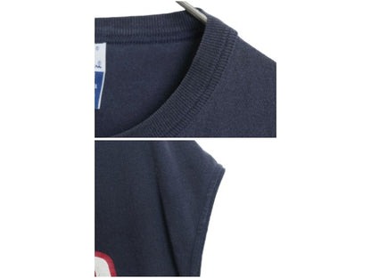 90s チャンピオン 3段 プリント ノースリーブ Tシャツ メンズ XL / オールド タンクトップ ヘビーウェイト コットン 大きいサイズ ネイビー
